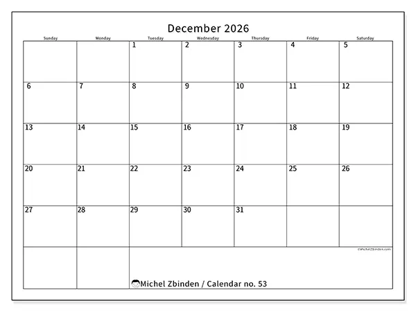Printable December 2026 calendar - Efficient schedule - Week: Sunday to Saturday