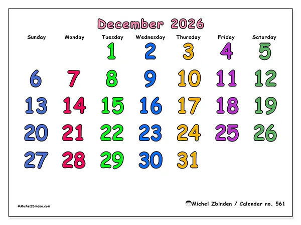 Printable December 2026 calendar - Creative moments - Week: Sunday to Saturday