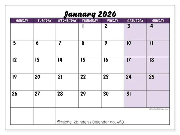 January 2026 calendar no. 453 - Twilight - Michel Zbinden EN