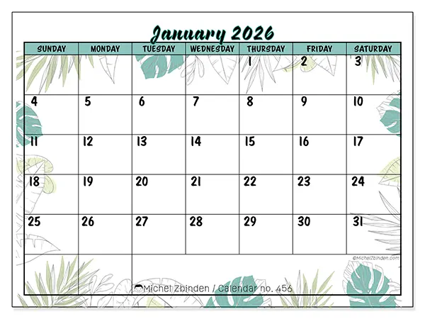 January 2026 calendar no. 456 - Exotic garden - Michel Zbinden EN