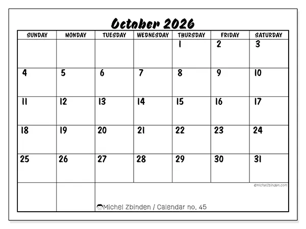 Printable October 2026 calendar - Academic success - Week: Sunday to Saturday