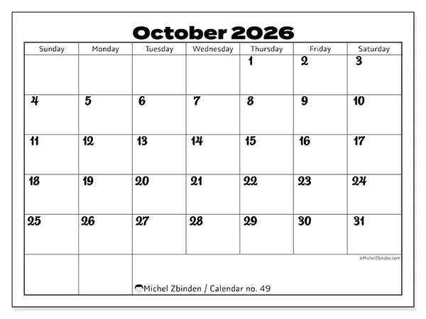 Printable October 2026 calendar - Productive coordination - Week: Sunday to Saturday