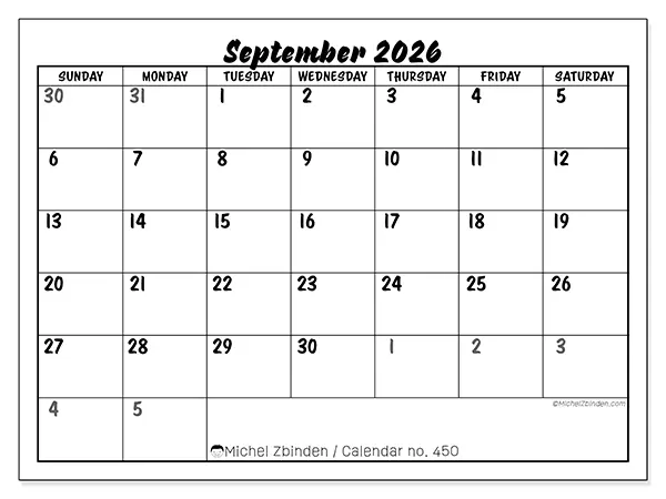 Printable September 2026 calendar - Detailed organization - Week: Sunday to Saturday