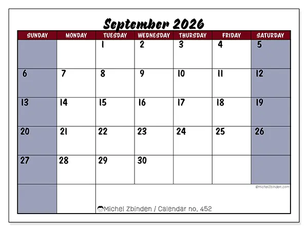 Printable September 2026 calendar - Colorful productivity - Week: Sunday to Saturday