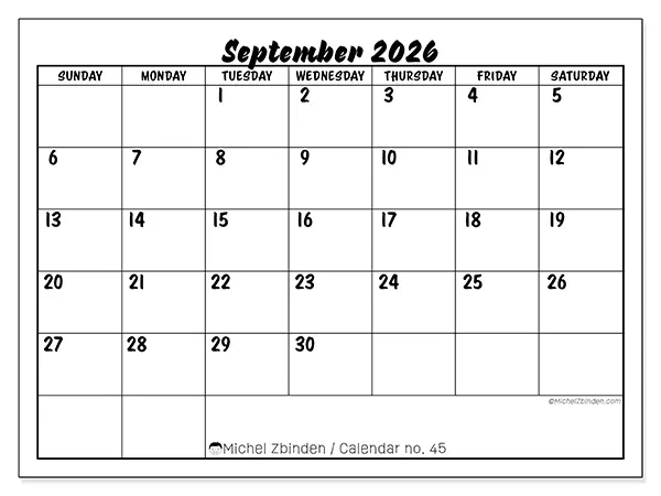 Printable September 2026 calendar - Academic success - Week: Sunday to Saturday