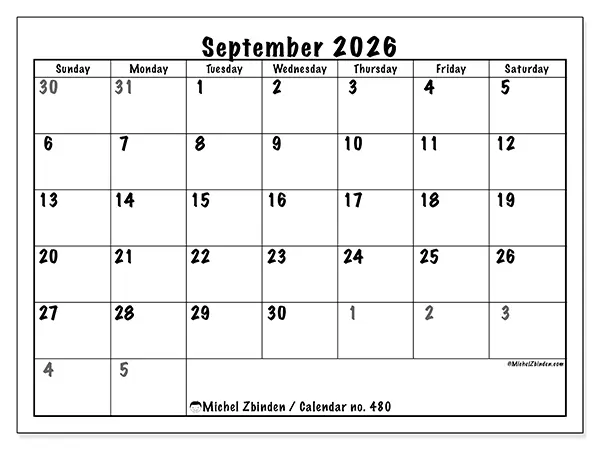 Printable September 2026 calendar - Complete planning - Week: Sunday to Saturday