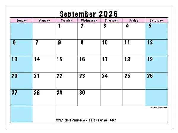 Printable September 2026 calendar - Team schedule - Week: Sunday to Saturday