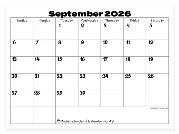 Printable September 2026 calendar - Productive coordination - Week: Sunday to Saturday