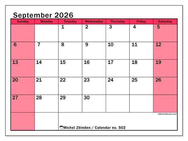 Printable September 2026 calendar - Bright management - Week: Sunday to Saturday
