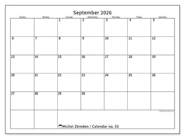 Printable September 2026 calendar - Efficient schedule - Week: Sunday to Saturday