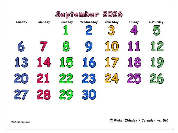 Printable September 2026 calendar - Creative moments - Week: Sunday to Saturday