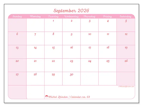 Printable September 2026 calendar - Gentle organization - Week: Sunday to Saturday