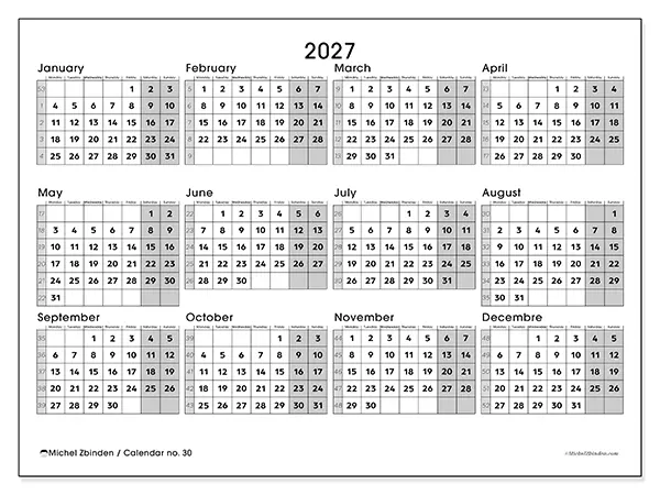 Printable Annual calendar 2027 - Complete organization