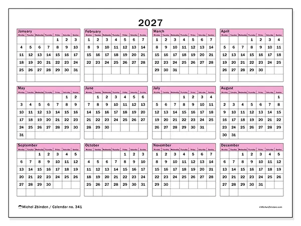 Printable Annual calendar 2027 - Planning and forecasting