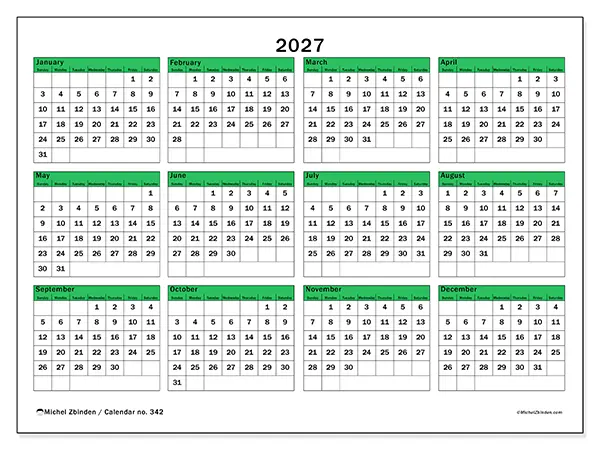 Printable Annual calendar 2027 - Hope for the future - Week: Sunday to Saturday