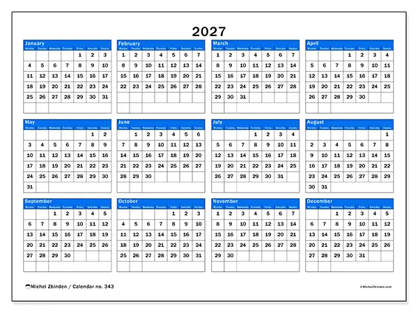 Printable Annual calendar 2027 - Strategic overview