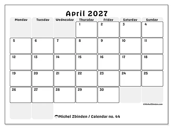 Printable April 2027 calendar - Structured planning