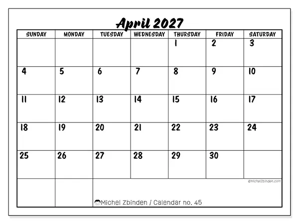 Printable April 2027 calendar - Academic success - Week: Sunday to Saturday
