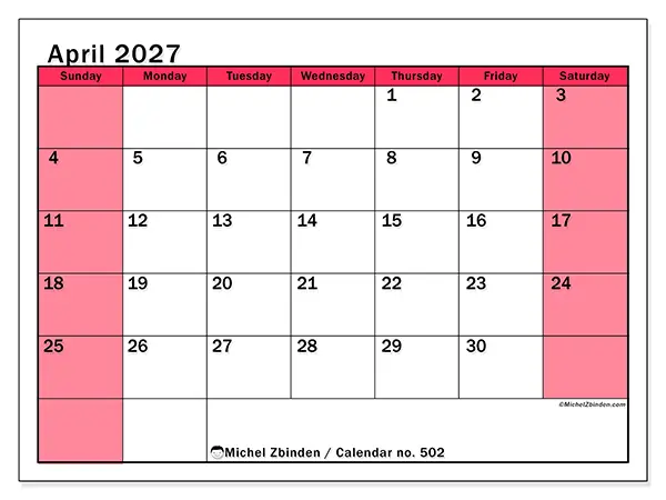 Printable April 2027 calendar - Bright management - Week from Sunday to Saturday