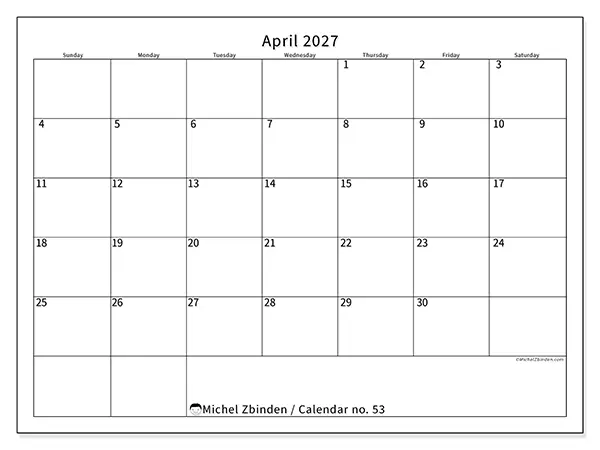 Printable April 2027 calendar - Efficient schedule - Week from Sunday to Saturday