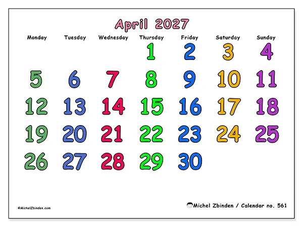 Printable April 2027 calendar - Creative moments