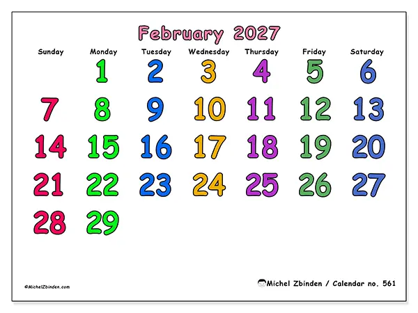 Printable February 2027 calendar - Creative moments - Week: Sunday to Saturday