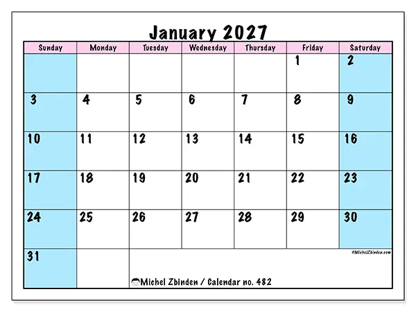 Printable January 2027 calendar - Team schedule - Week: Sunday to Saturday