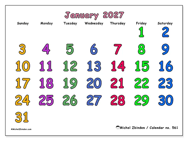 Printable January 2027 calendar - Creative moments - Week: Sunday to Saturday