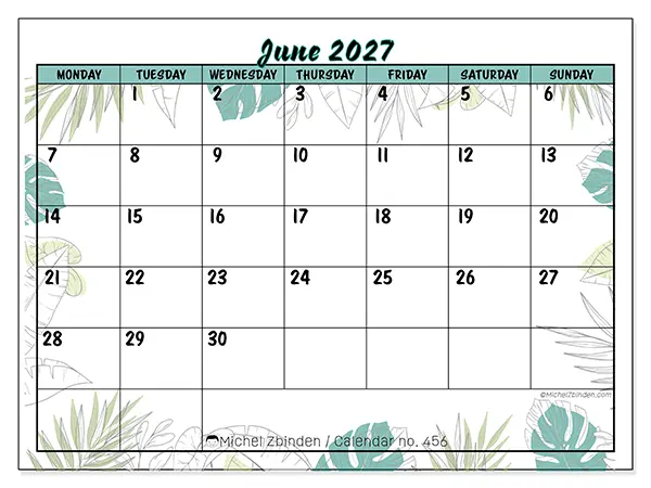 Printable June 2027 calendar - Nature and garden