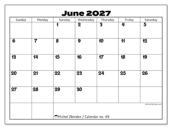 Printable June 2027 calendar - Productive coordination - Week: Sunday to Saturday