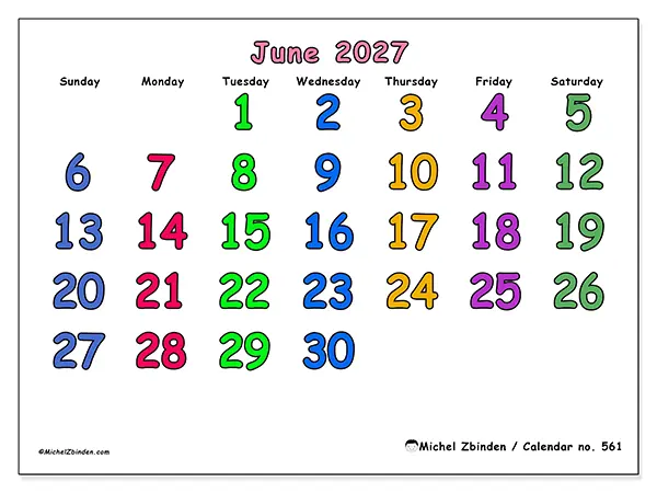 Printable June 2027 calendar - Creative moments - Week: Sunday to Saturday