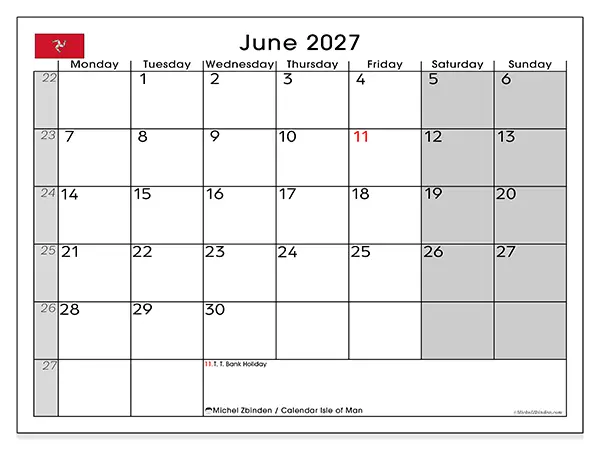 Printable June 2027 calendar - Isle of Man