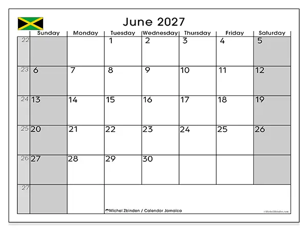 Printable June 2027 calendar - Jamaica