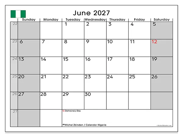 Printable June 2027 calendar - Nigeria