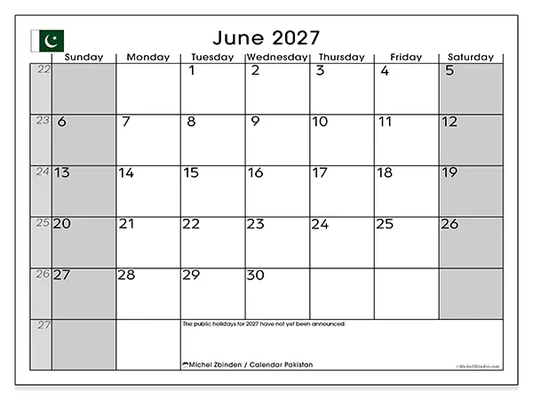 Printable June 2027 calendar - Pakistan
