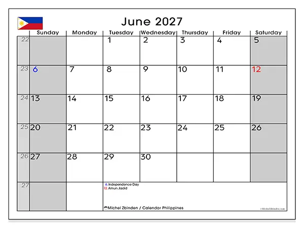 Printable June 2027 calendar - Philippines