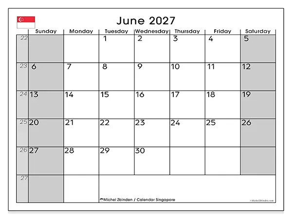 Printable June 2027 calendar - Singapore