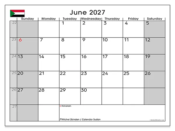 Printable June 2027 calendar - Sudan