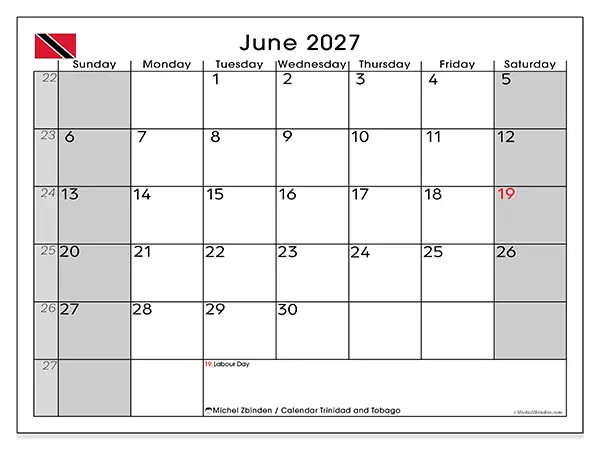 Printable June 2027 calendar - Trinidad and Tobago