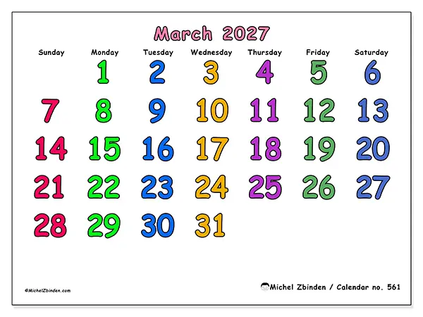 Printable March 2027 calendar - Creative moments - Week: Sunday to Saturday