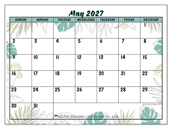 Printable May 2027 calendar - Nature and garden - Week: Sunday to Saturday