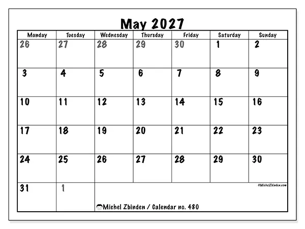 Printable May 2027 calendar - Complete planning