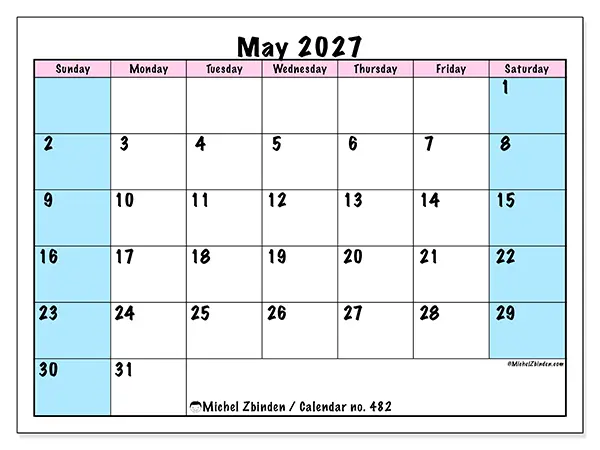 Printable May 2027 calendar - Team schedule - Week from Sunday to Saturday