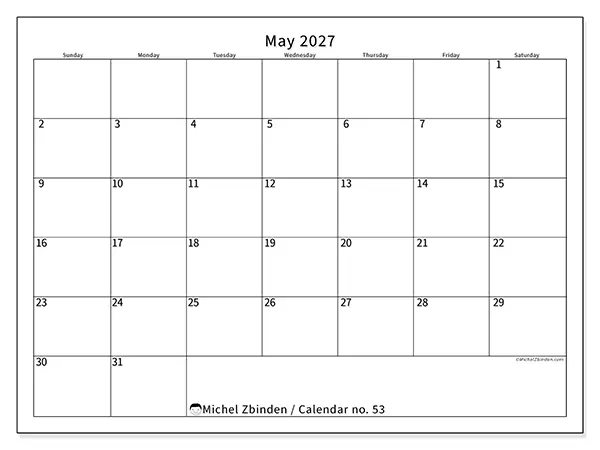 Printable May 2027 calendar - Efficient schedule - Week from Sunday to Saturday