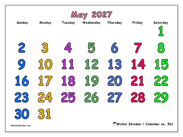 Printable May 2027 calendar - Creative moments - Week from Sunday to Saturday