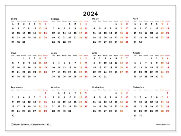 Calendario para imprimir n° 321, 2024