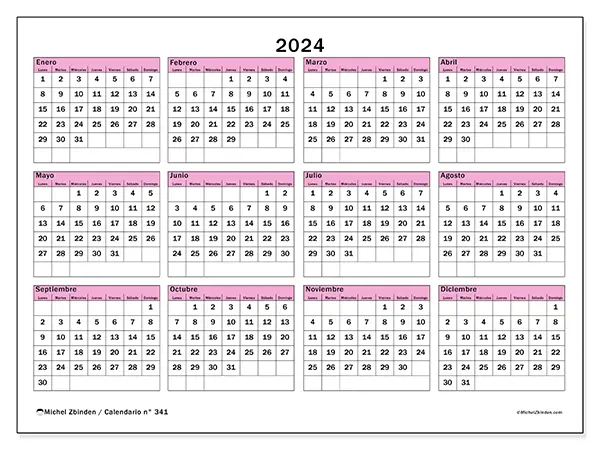Calendario n.° 341 para imprimir gratis, 2024. Semana:  