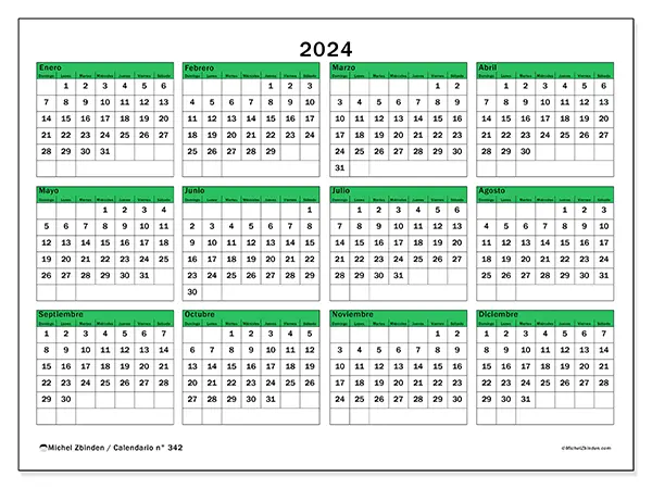 Calendario n.° 342 para imprimir gratis, 2024. Semana:  