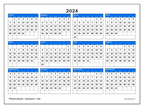 Calendario n.° 343 para imprimir gratis, 2024. Semana:  