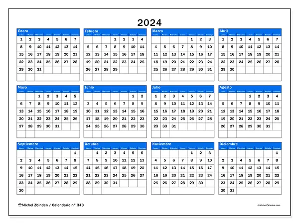 Calendario n.° 343 para imprimir gratis, 2024. Semana:  